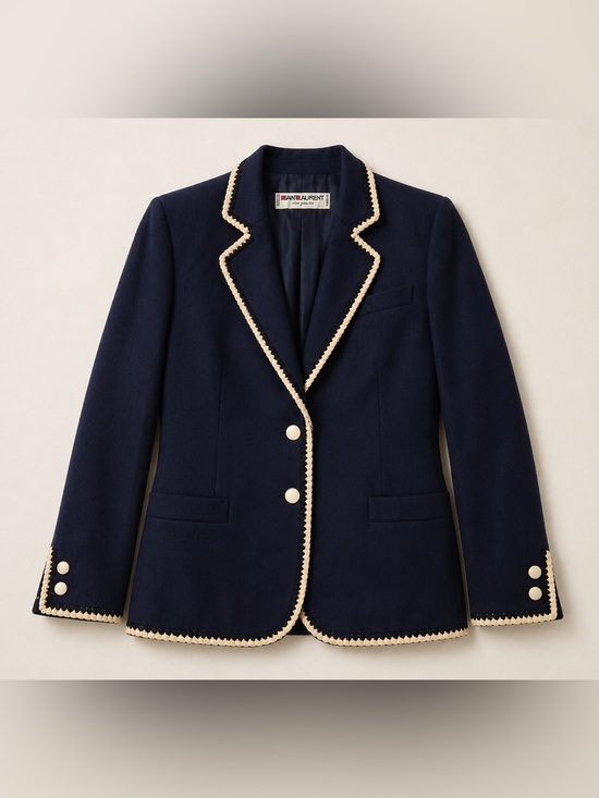 Saint Laurent Jackets & Blazers - Saint Laurent vintage Rive Gauche Navy Wool
Braided Trim Blazer Made in France